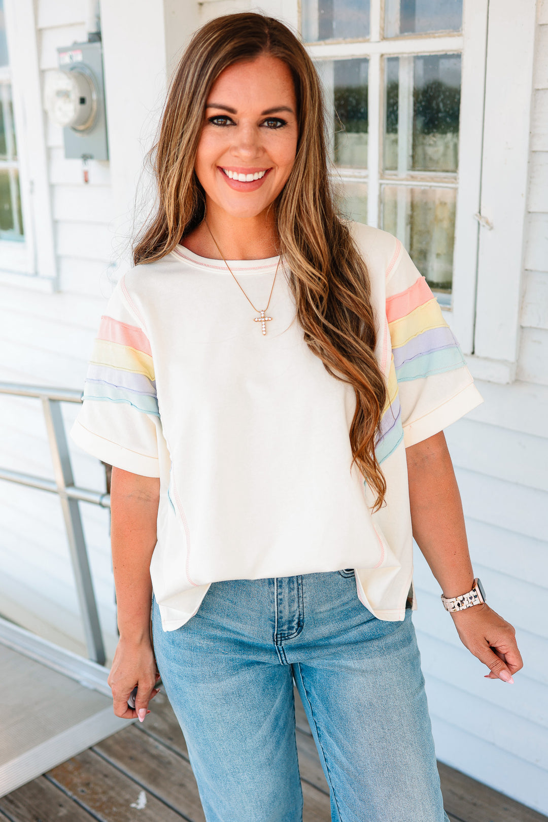 Rainbow Sleeve Washed Top