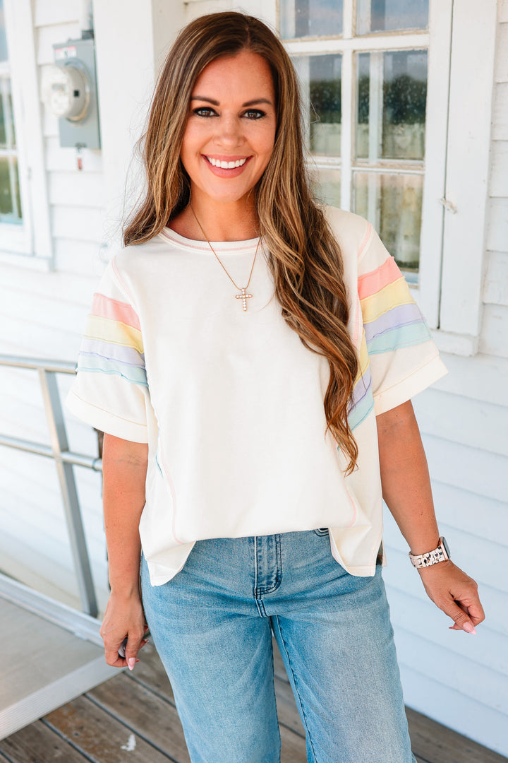 Rainbow Sleeve Washed Top