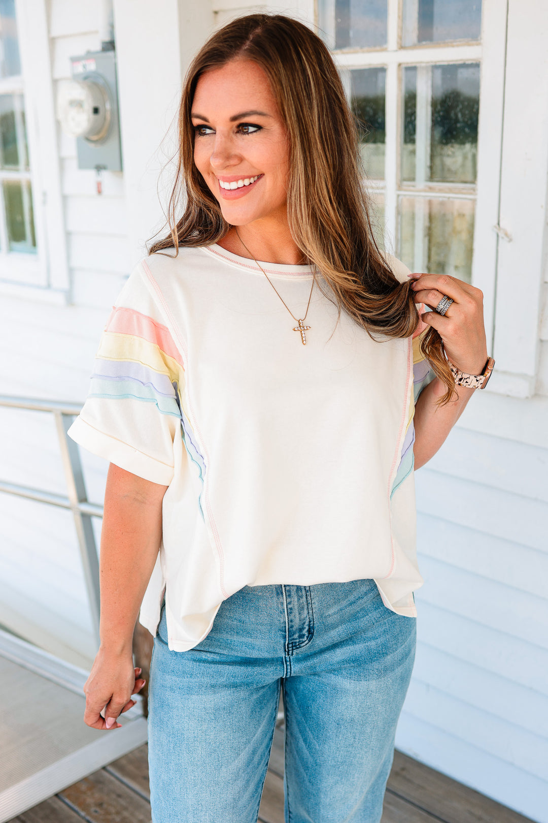Rainbow Sleeve Washed Top