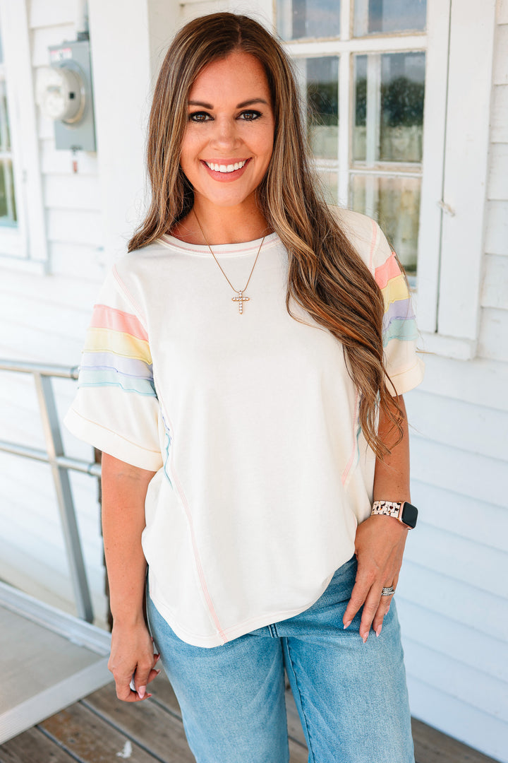 Rainbow Sleeve Washed Top