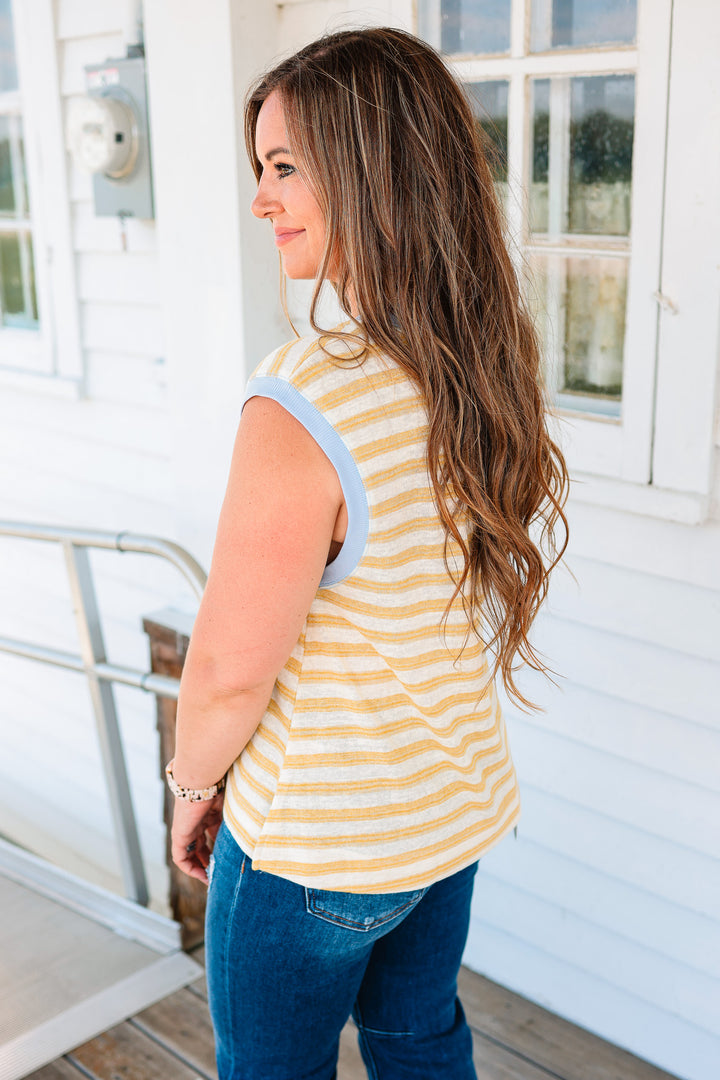 Estelle Two Tone Stripe Muscle Tank - Lemon Blueberry