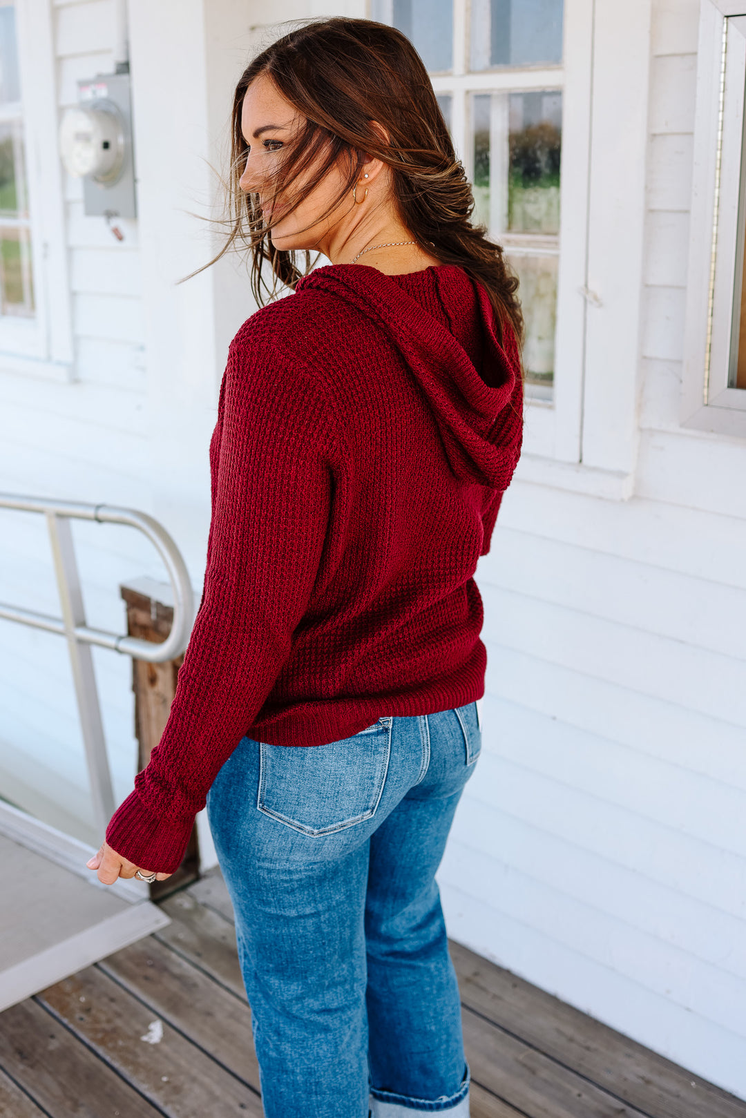 Devyn Waffle Knit Hoodie - Burgundy