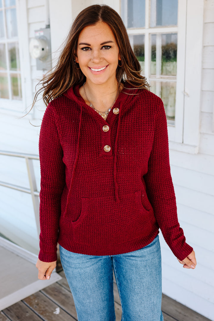 Devyn Waffle Knit Hoodie - Burgundy
