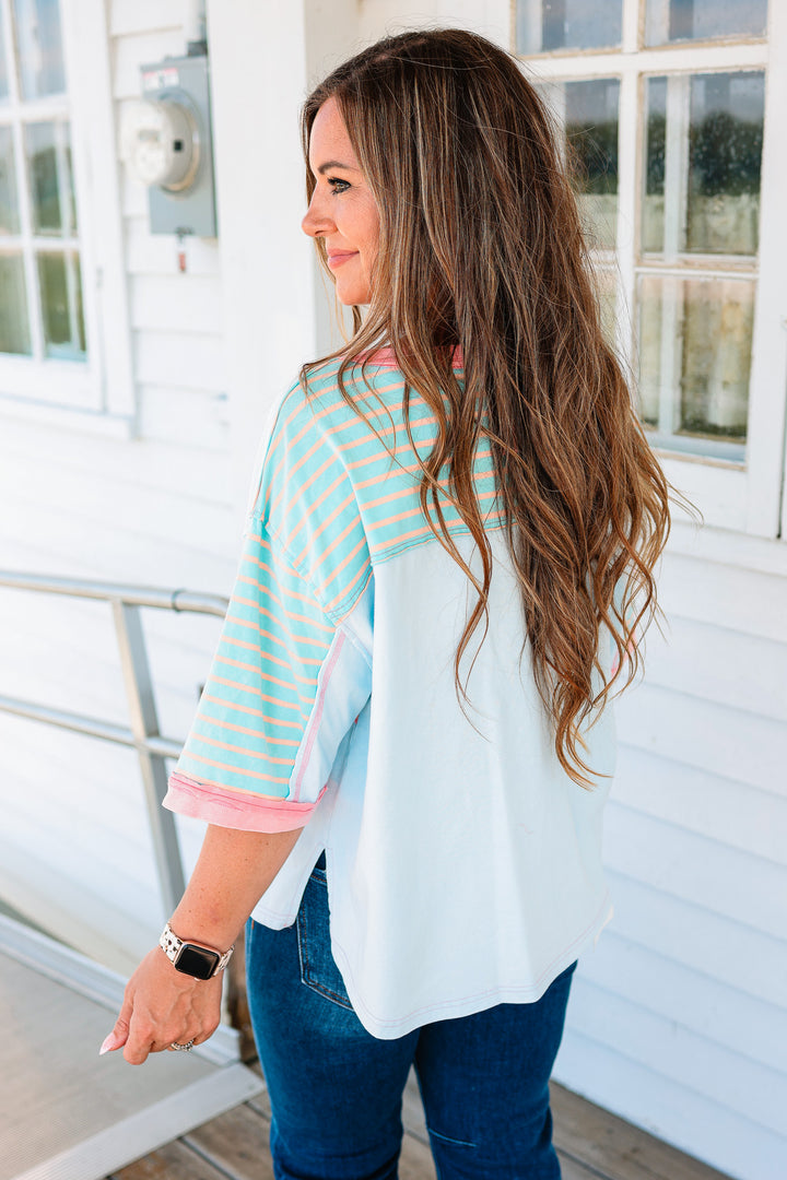 Delilah Stripe Washed Top - Sky Blue