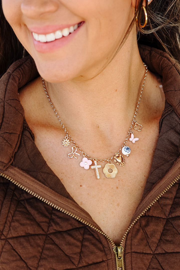 Charm Necklace Bow Flower Porcelain Clover