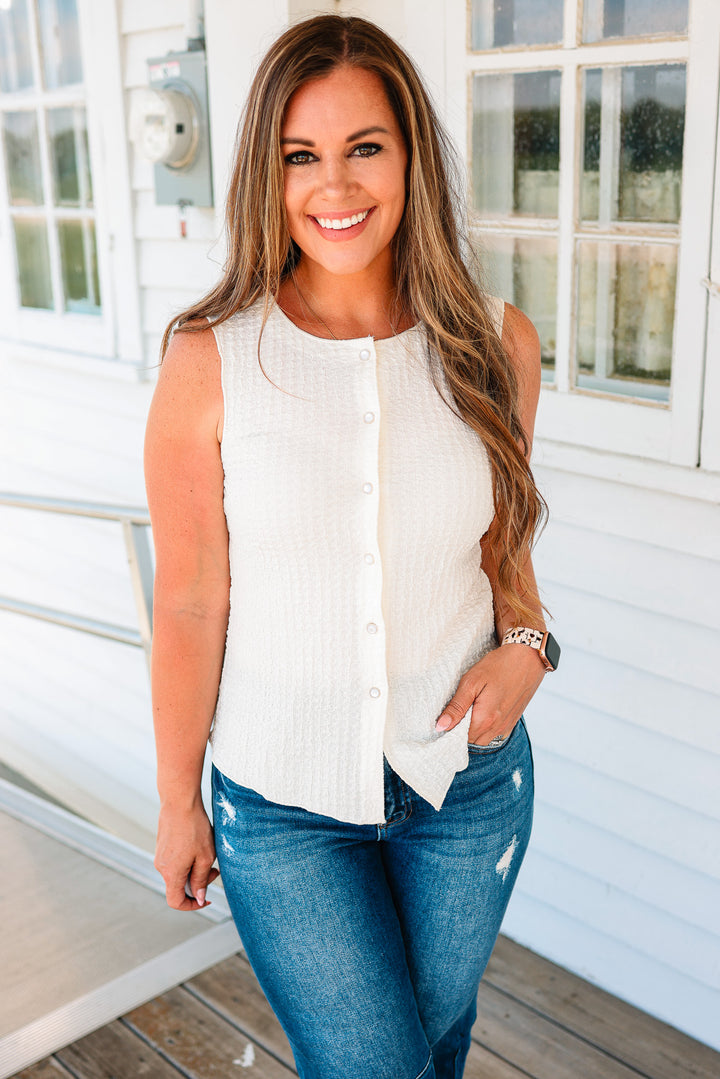 Cleo Texture Button-Down Tank - Cream