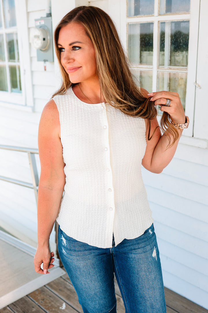 Cleo Texture Button-Down Tank - Cream