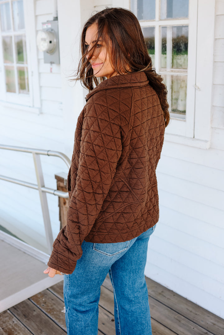 Quinn Half Zip Quilted Sweatshirt - Brown