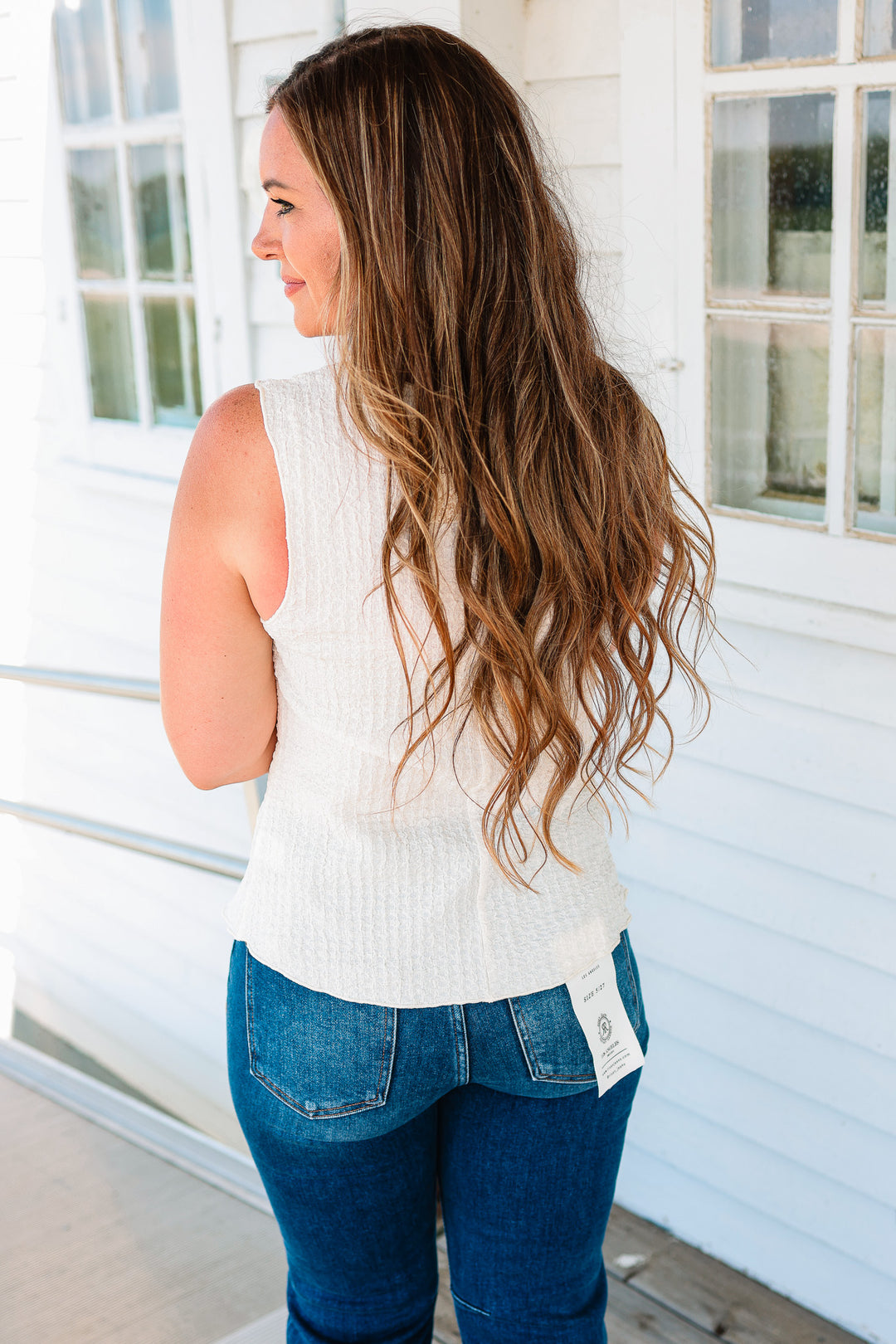 Cleo Texture Button-Down Tank - Cream