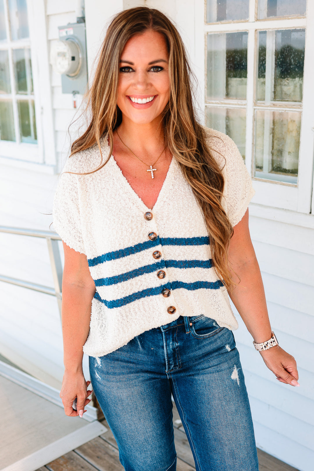 Serena Striped Button Down Vest