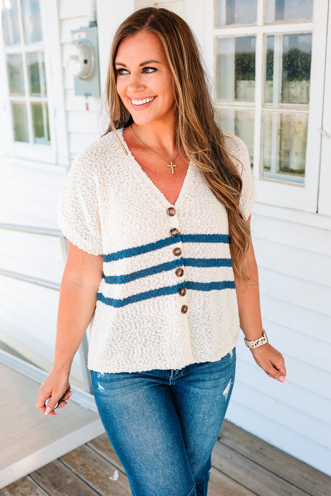 Serena Striped Button Down Vest