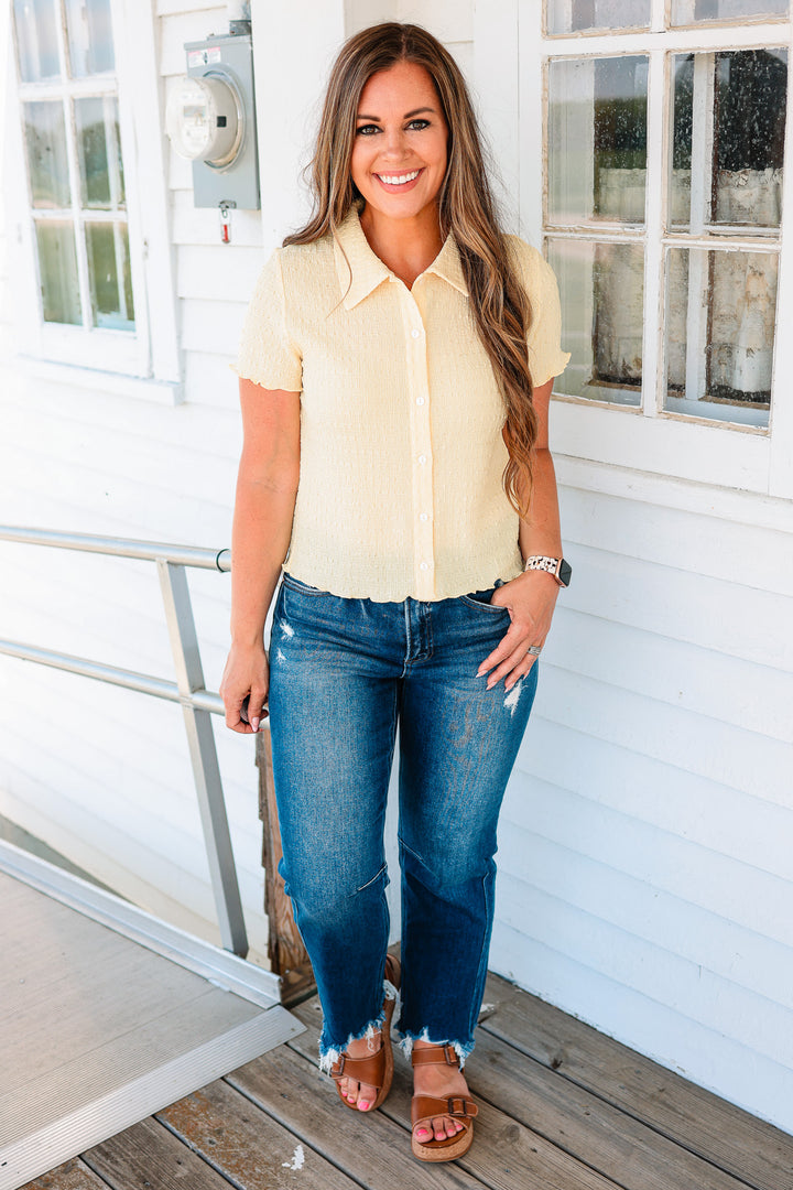 Clara Textured Button Down Top - Butter