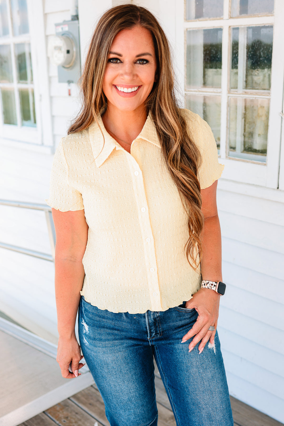 Clara Textured Button Down Top - Butter