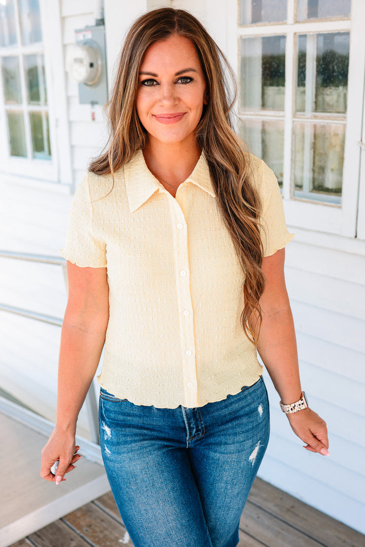Clara Textured Button Down Top - Butter