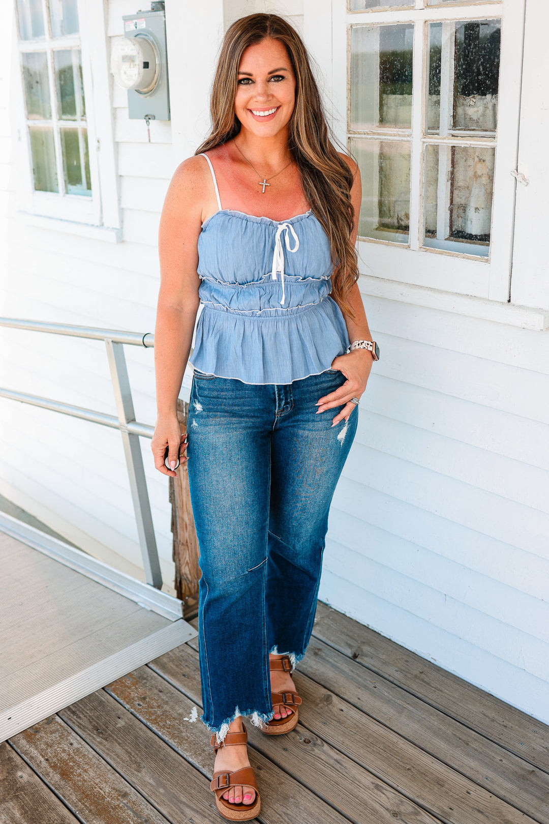 Winslet Ruffle Cami - Dusty Blue