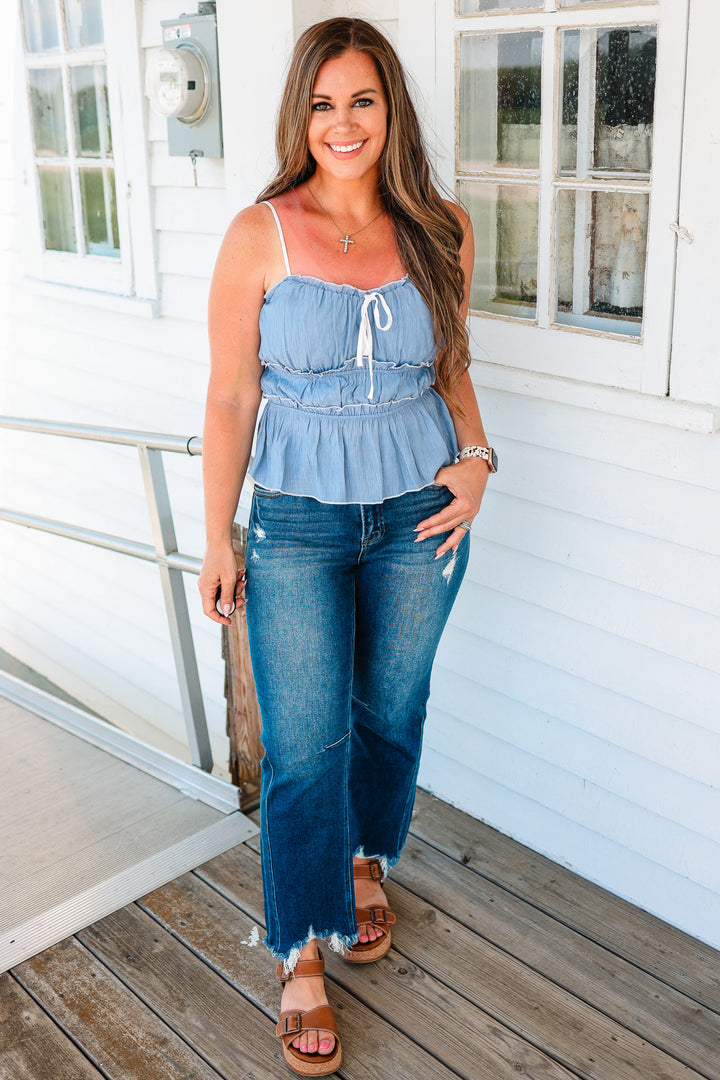 Winslet Ruffle Cami - Dusty Blue