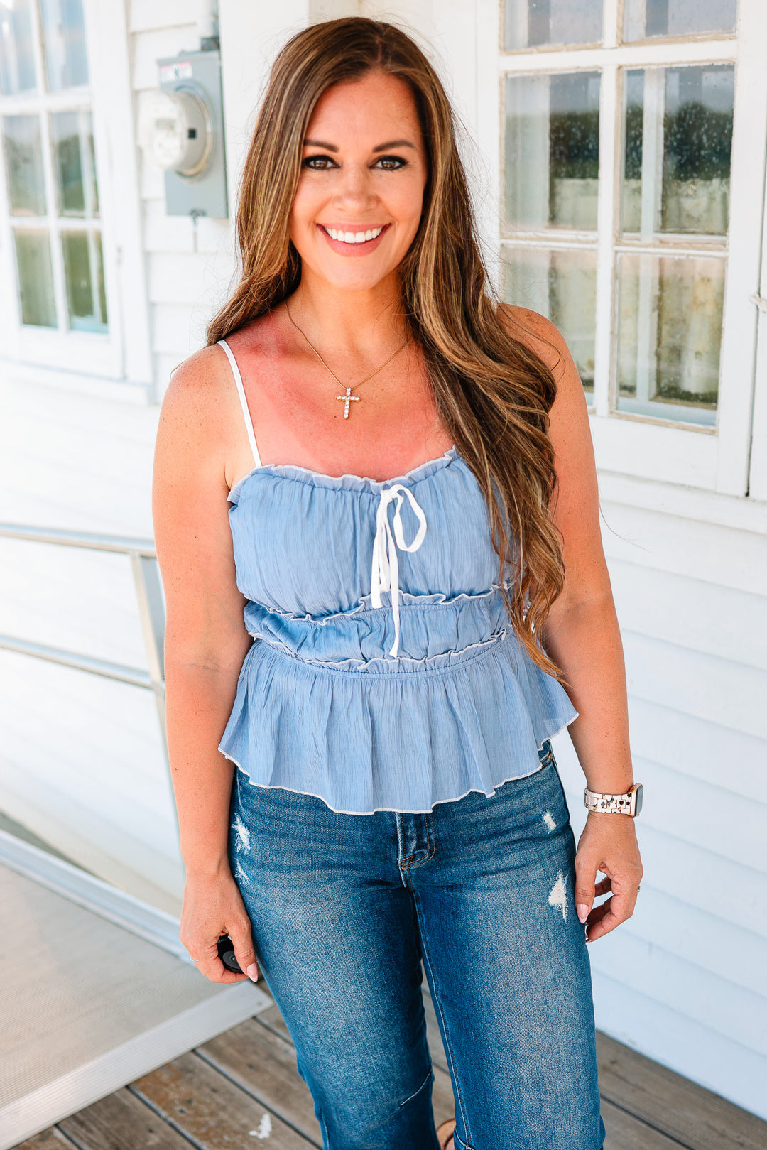 Winslet Ruffle Cami - Dusty Blue