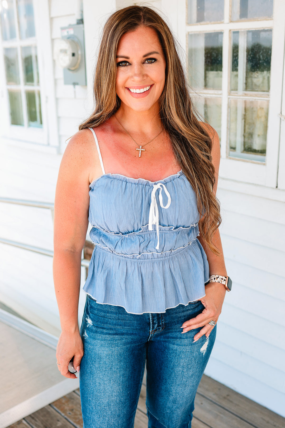 Winslet Ruffle Cami - Dusty Blue