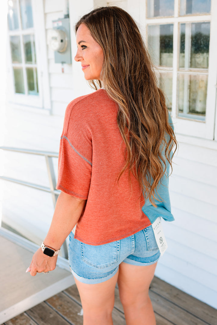 Libby Colorblock Terry Top - Blue/Red