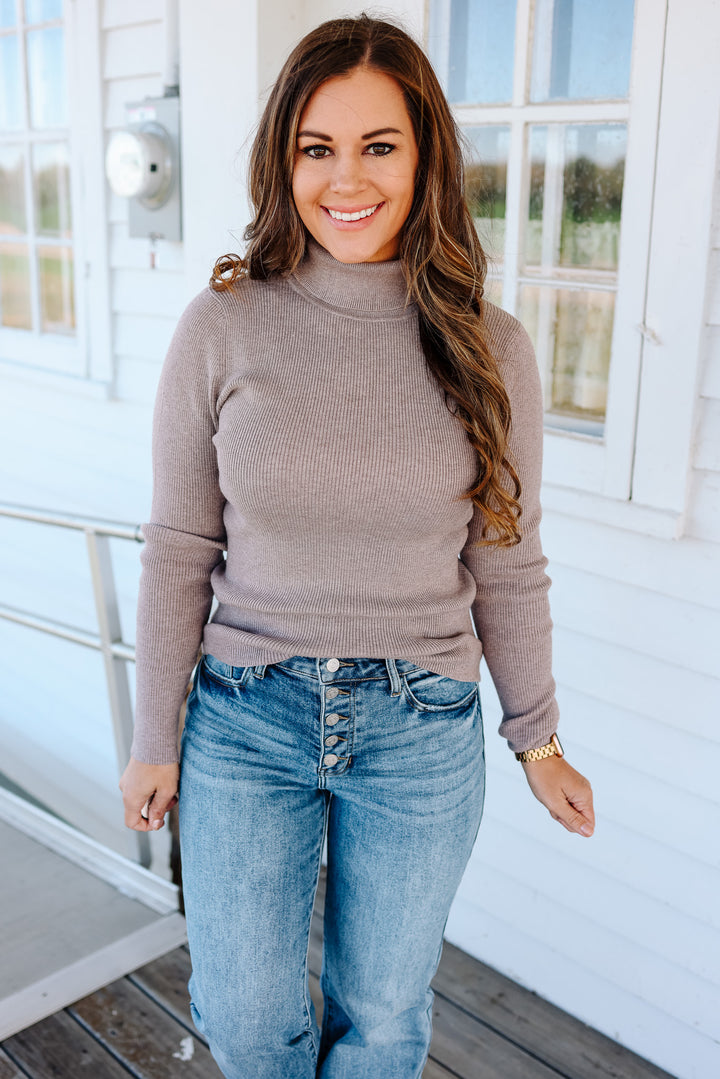 Sylvie Ribbed Turtleneck Sweater - Mocha
