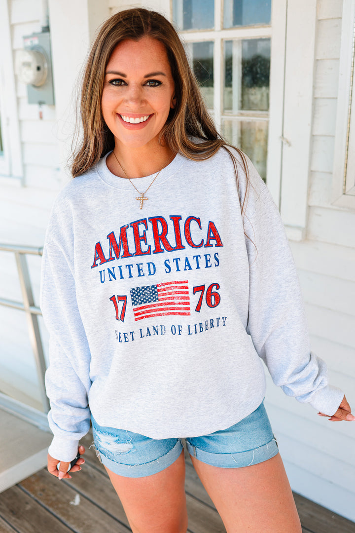1776 Sweet Land of Liberty Crewneck Sweatshirt - Ash Grey