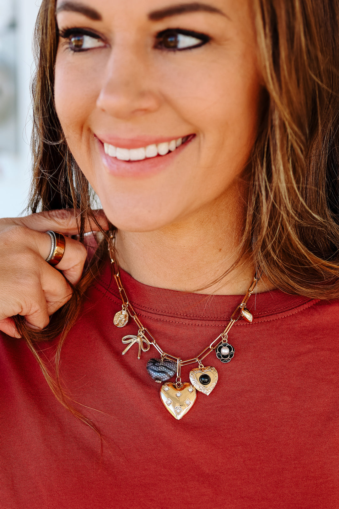 Charm Necklace Lace Heart Flower Locket Charms