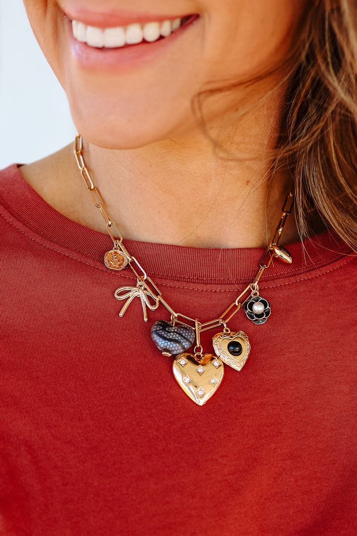 Charm Necklace Lace Heart Flower Locket Charms