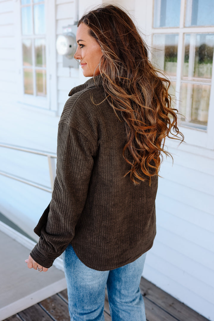 Vailor Reversible Plaid/Corduroy Shacket - Olive