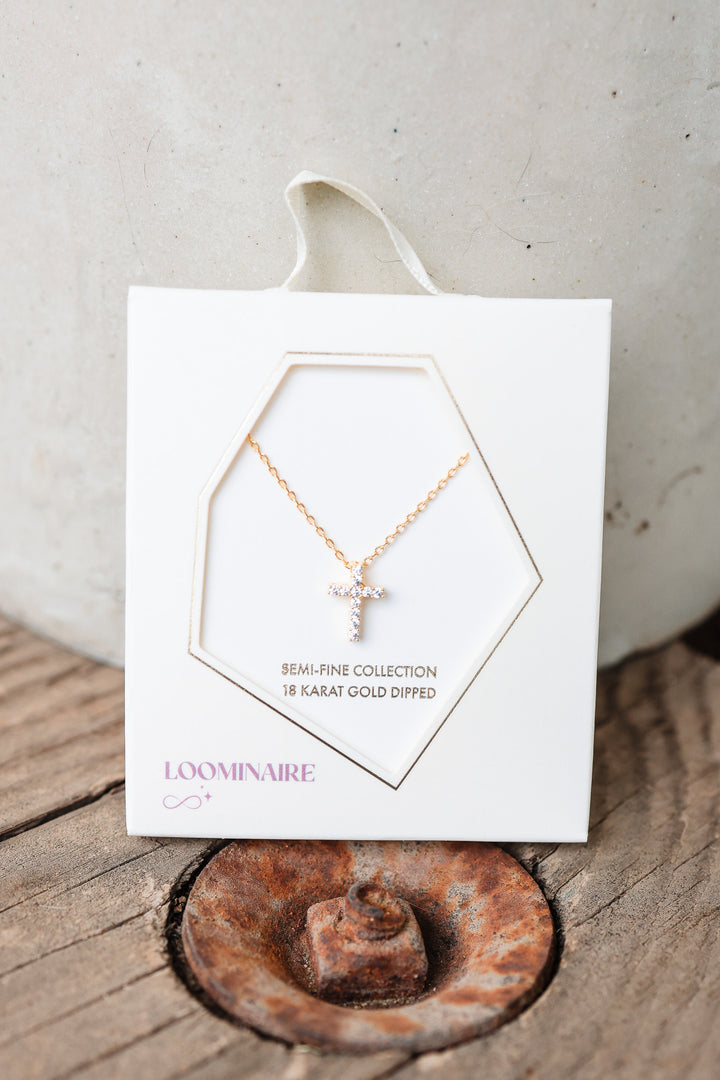 Gold Dipped Cross Pendant Necklace | Dainty CZ