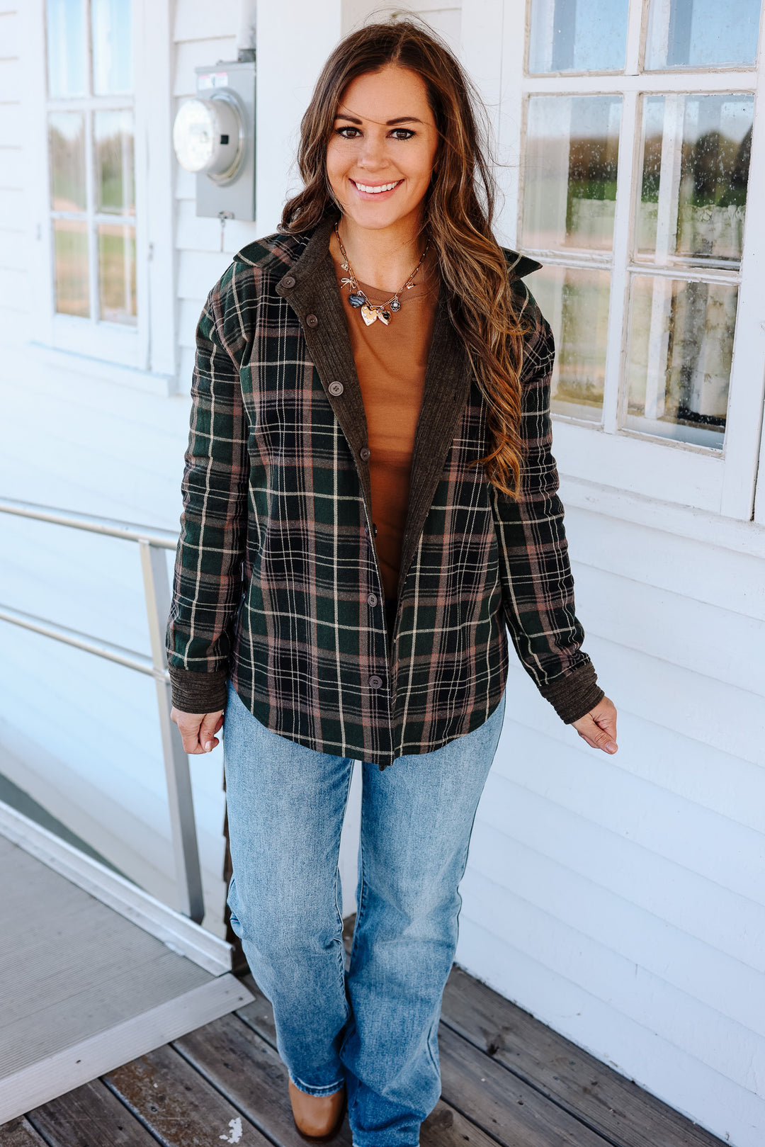 Vailor Reversible Plaid/Corduroy Shacket - Olive