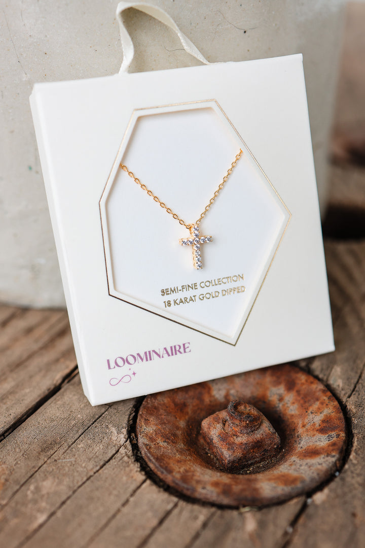 Gold Dipped Cross Pendant Necklace | Dainty CZ