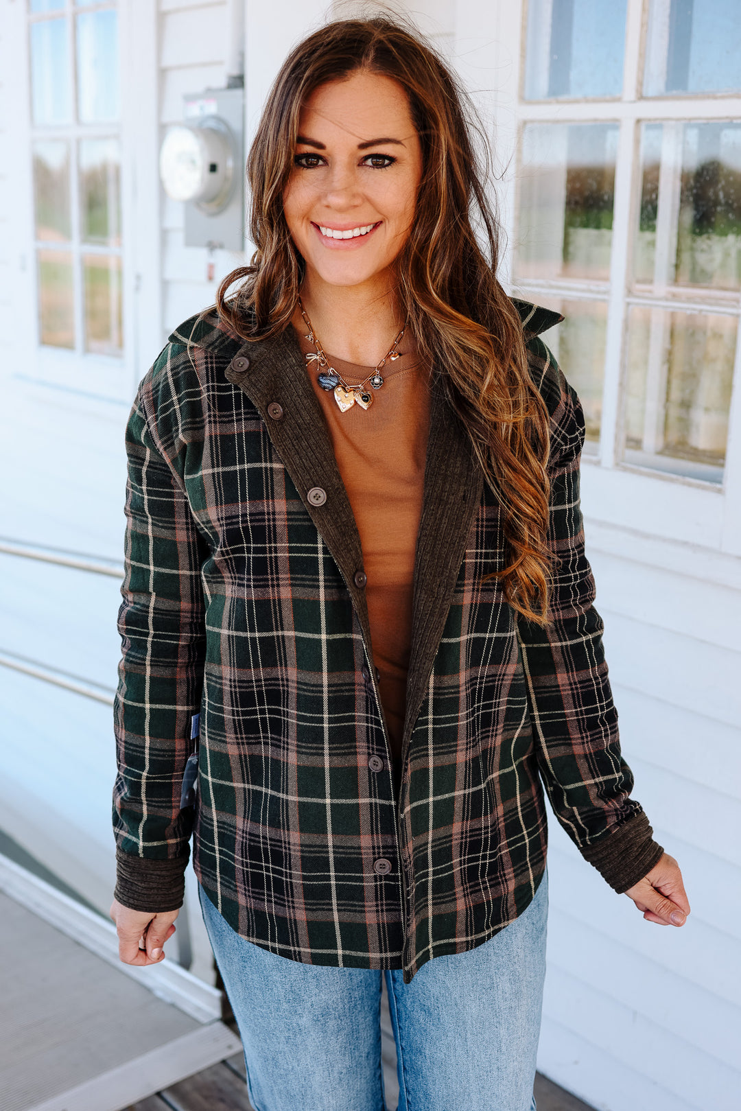 Vailor Reversible Plaid/Corduroy Shacket - Olive