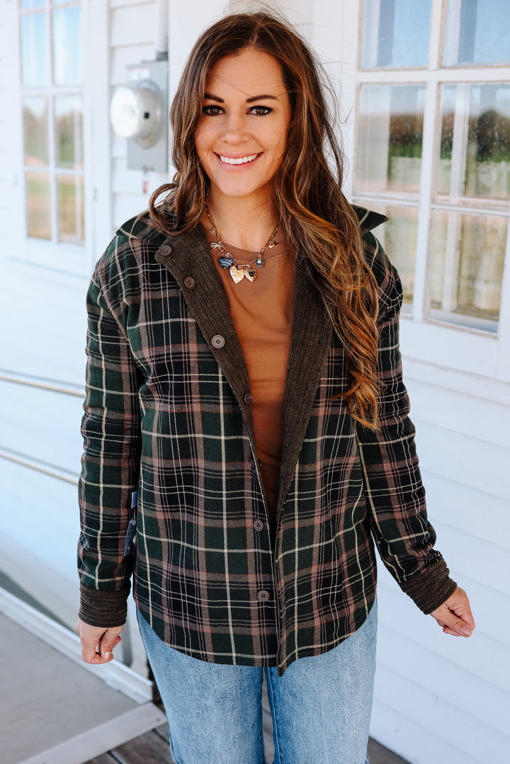 Vailor Reversible Plaid/Corduroy Shacket - Olive