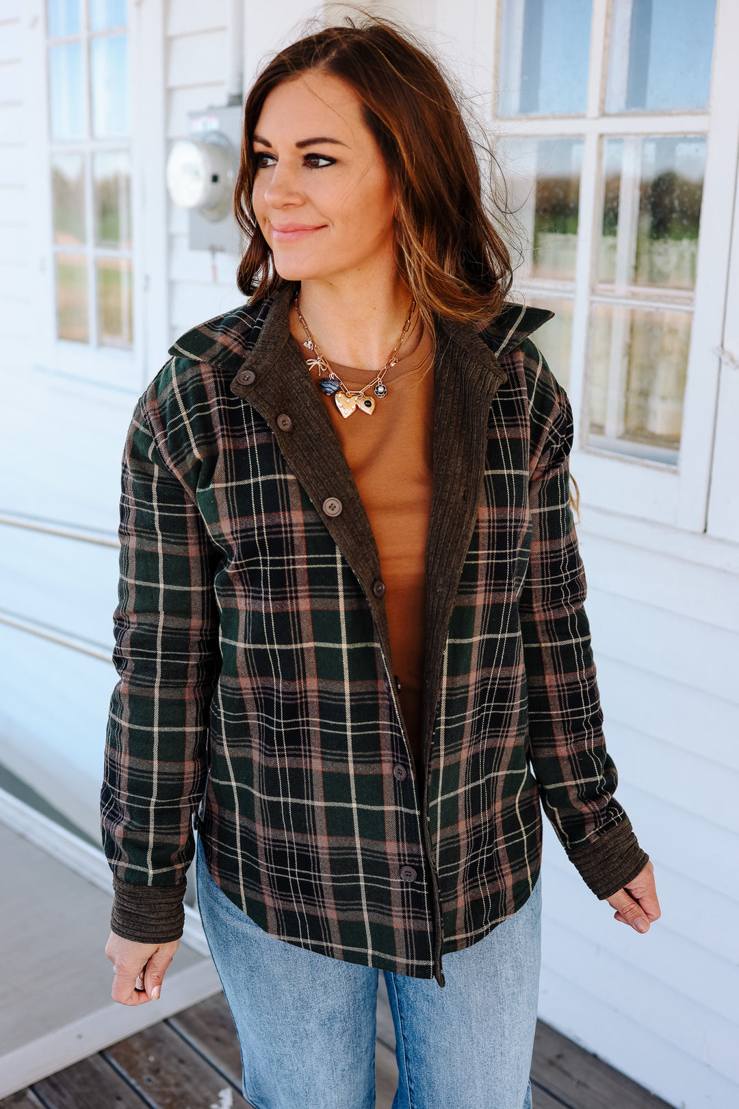 Vailor Reversible Plaid/Corduroy Shacket - Olive