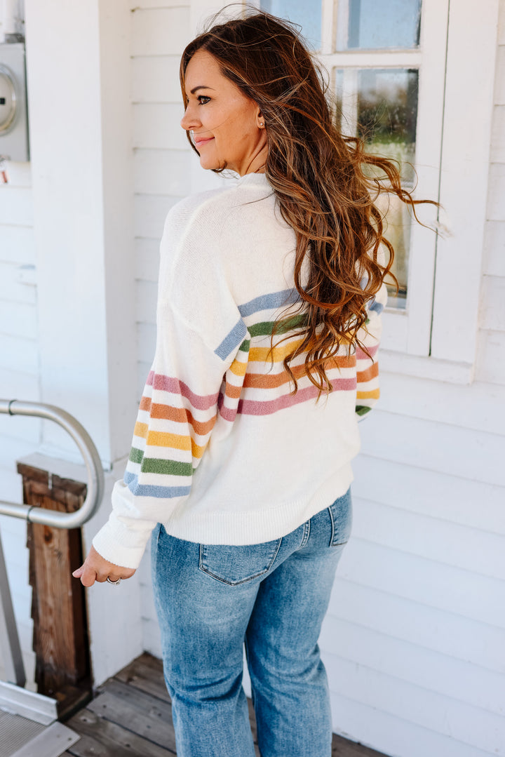 Rainbow Stripe Sweater - Cream
