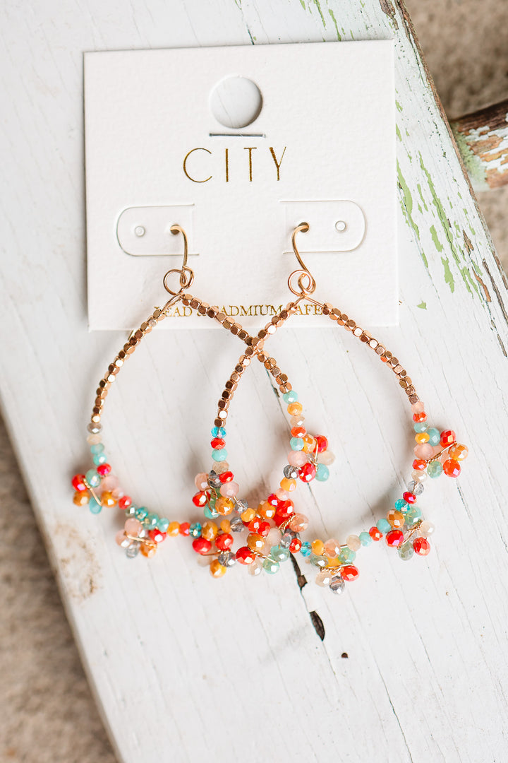 Glass Beaded Teardrop Hoop Earrings - Multi Colored