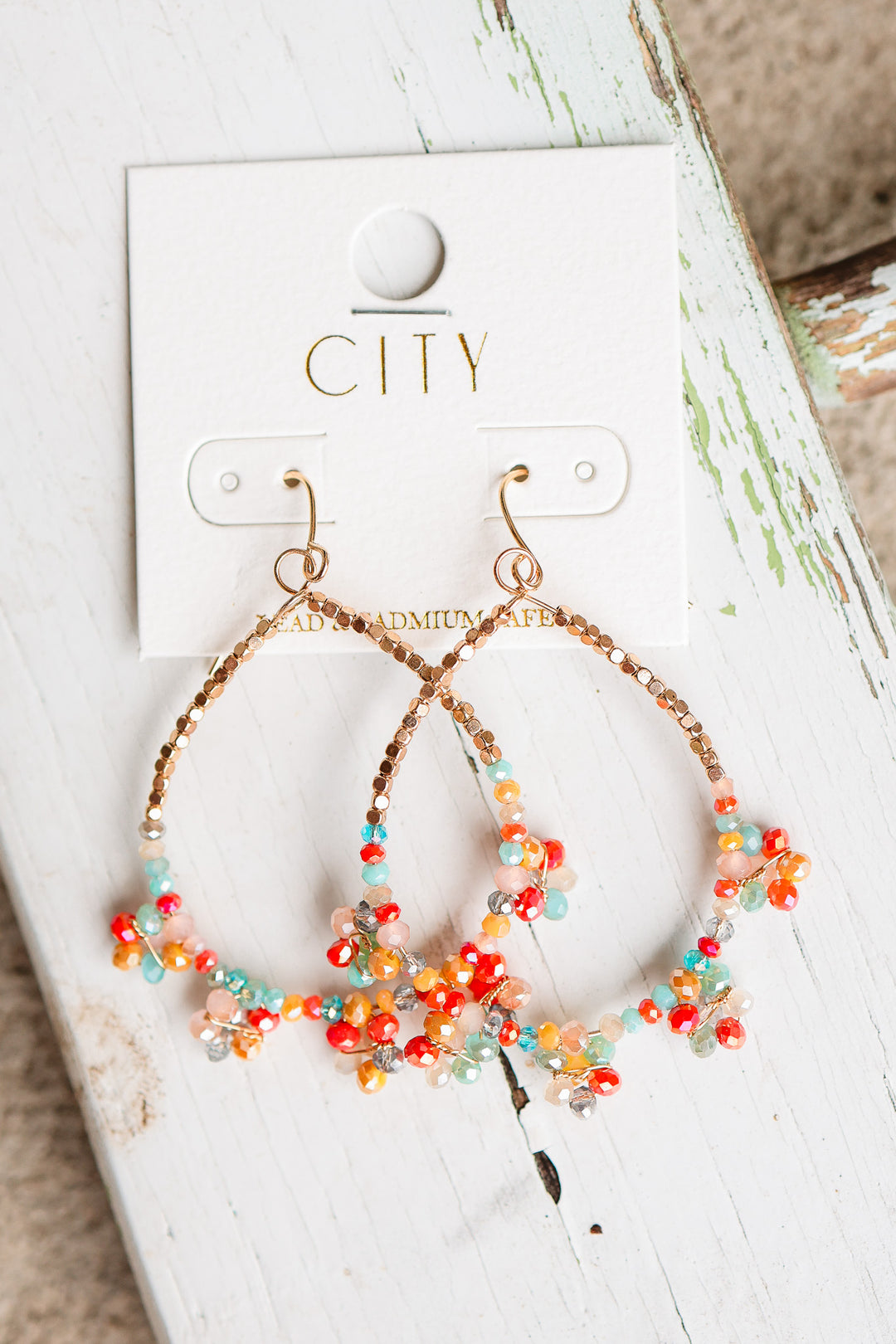Glass Beaded Teardrop Hoop Earrings - Multi Colored