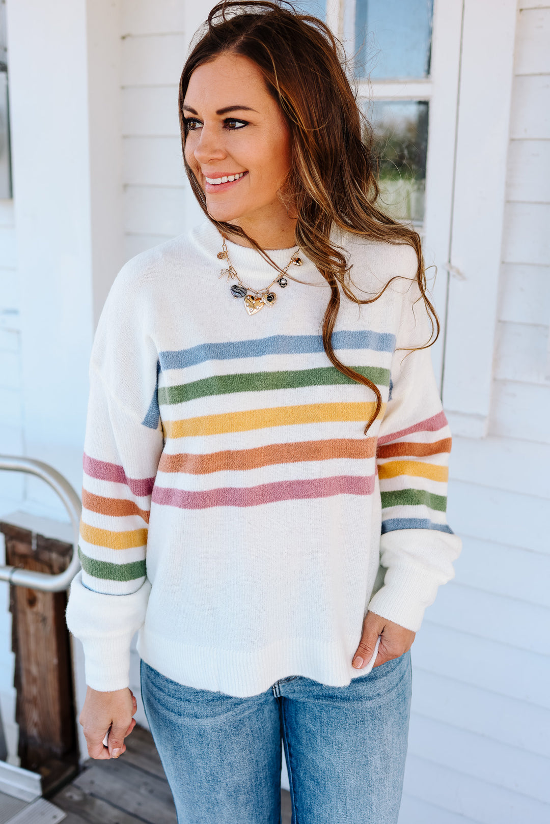 Rainbow Stripe Sweater - Cream
