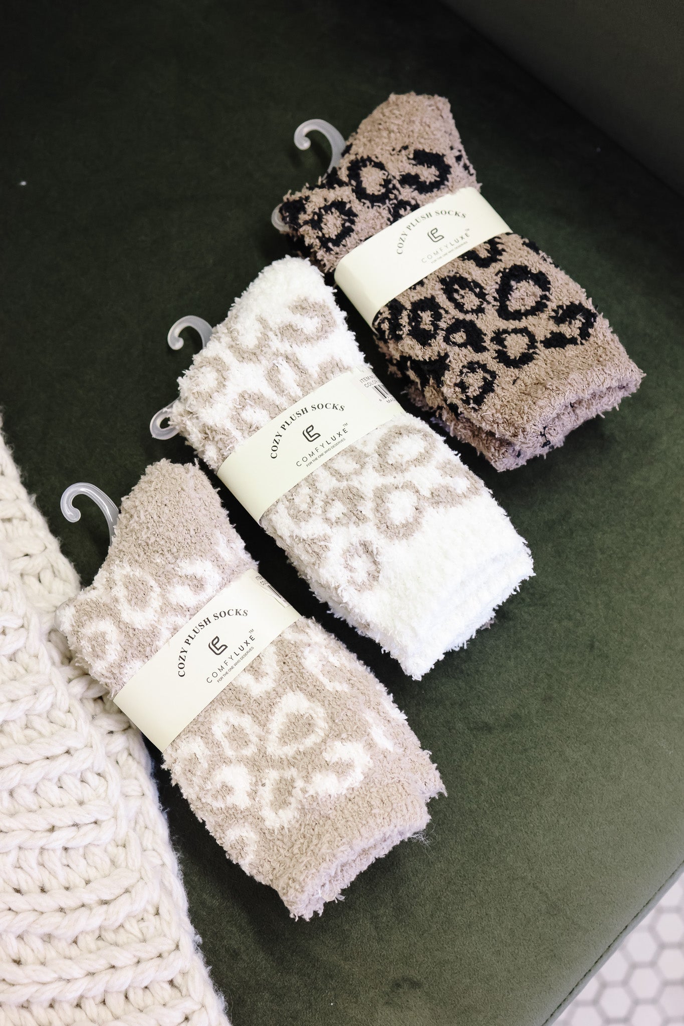 Comfy Luxe Cozy Plush Leopard Socks - Beige, Ivory, & Brown Pack