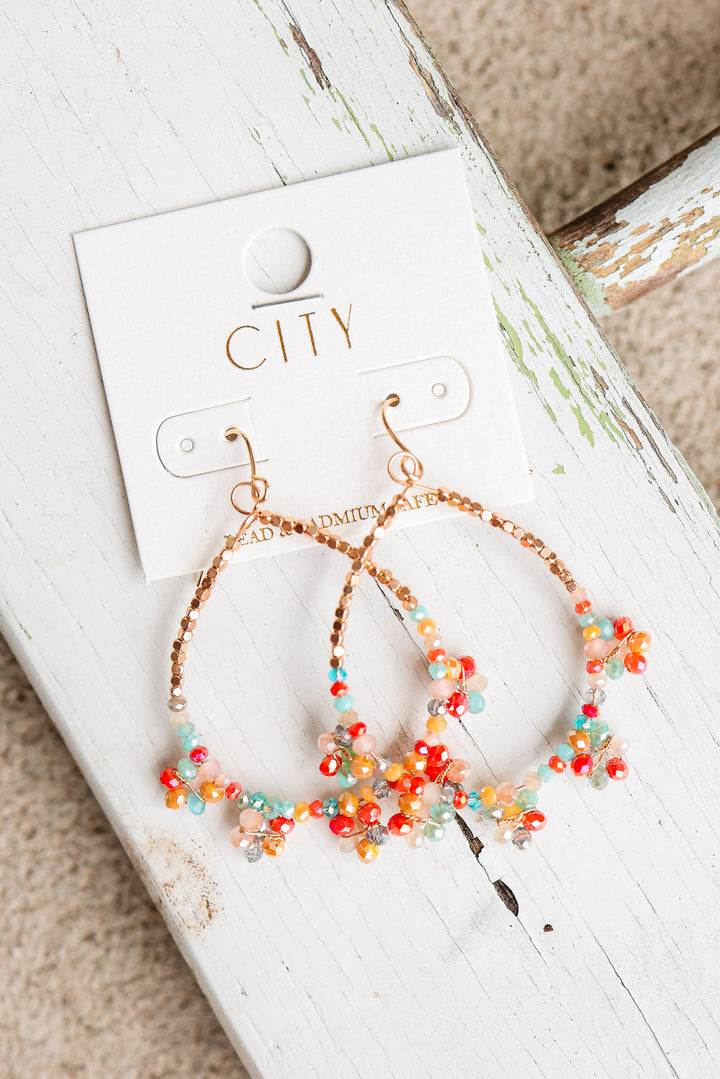 Glass Beaded Teardrop Hoop Earrings - Multi Colored