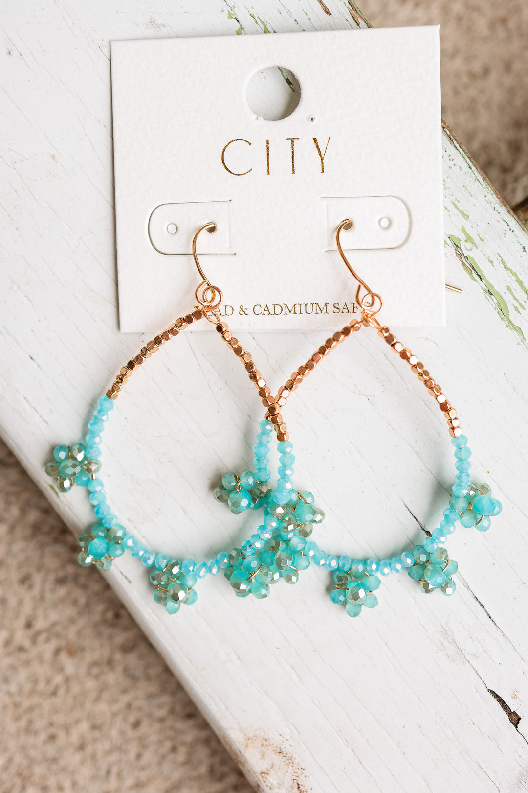 Glass Beaded Teardrop Hoop Earrings - Blue
