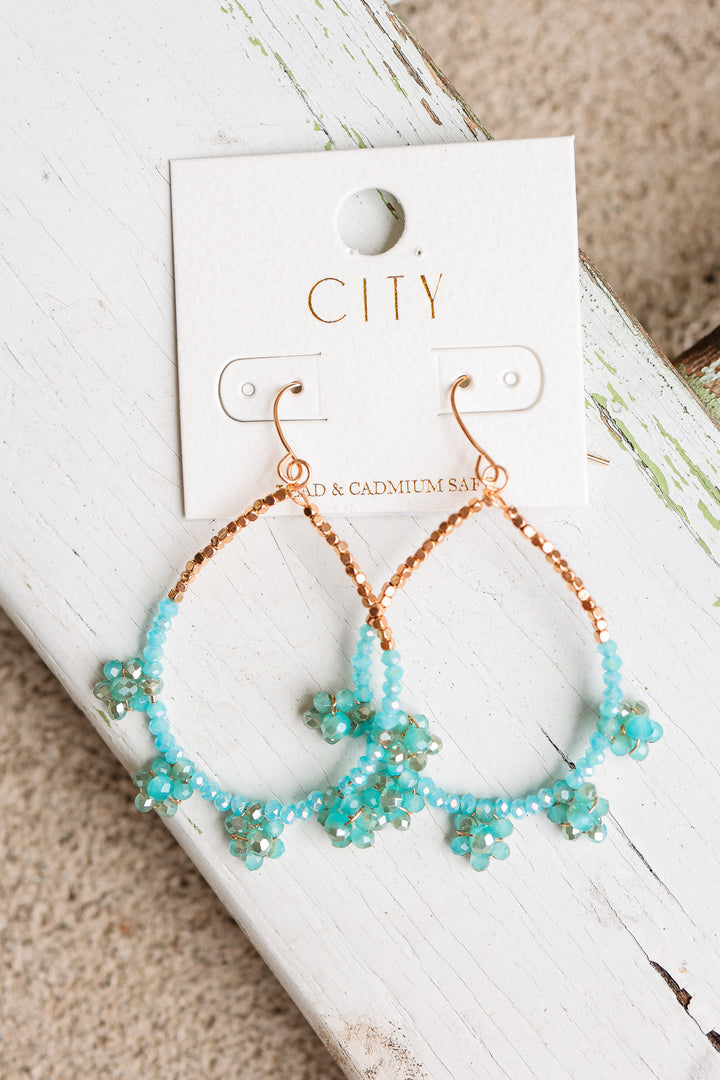 Glass Beaded Teardrop Hoop Earrings - Blue