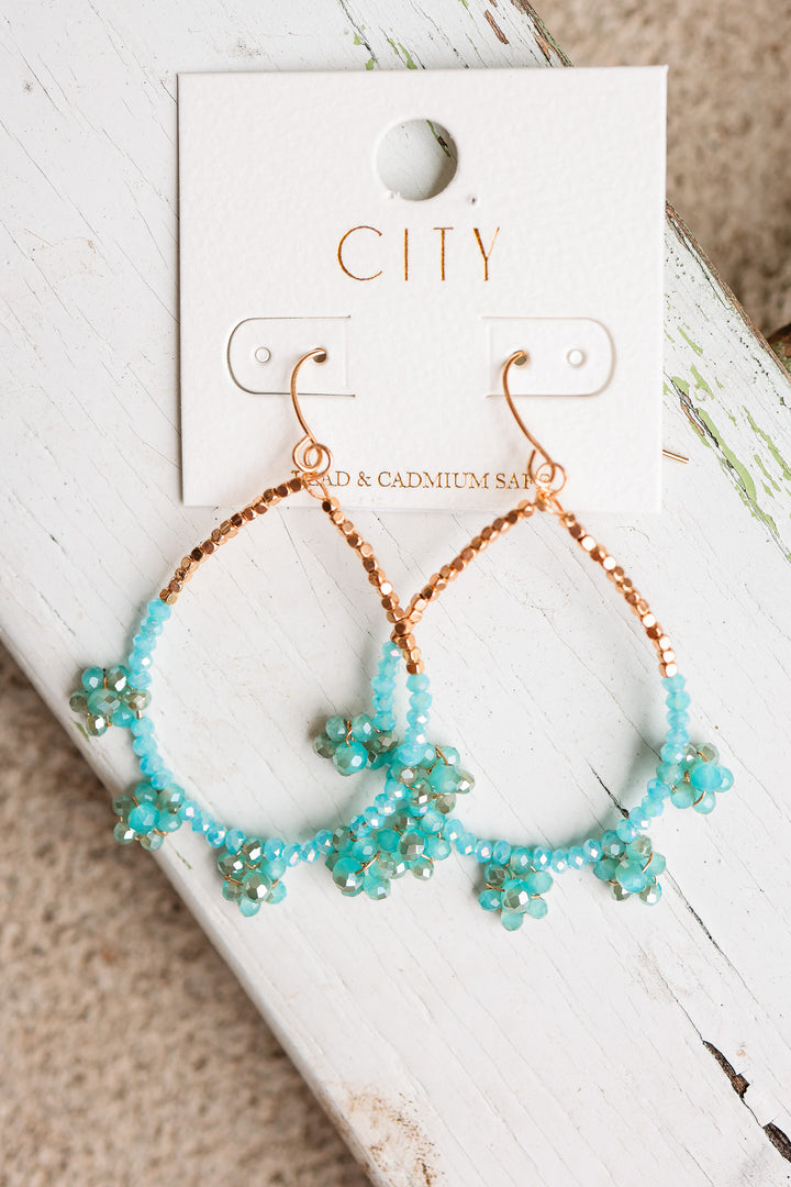 Glass Beaded Teardrop Hoop Earrings - Blue
