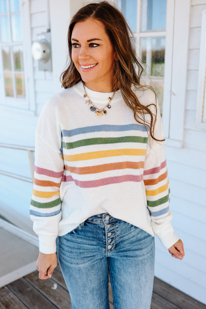 Rainbow Stripe Sweater - Cream