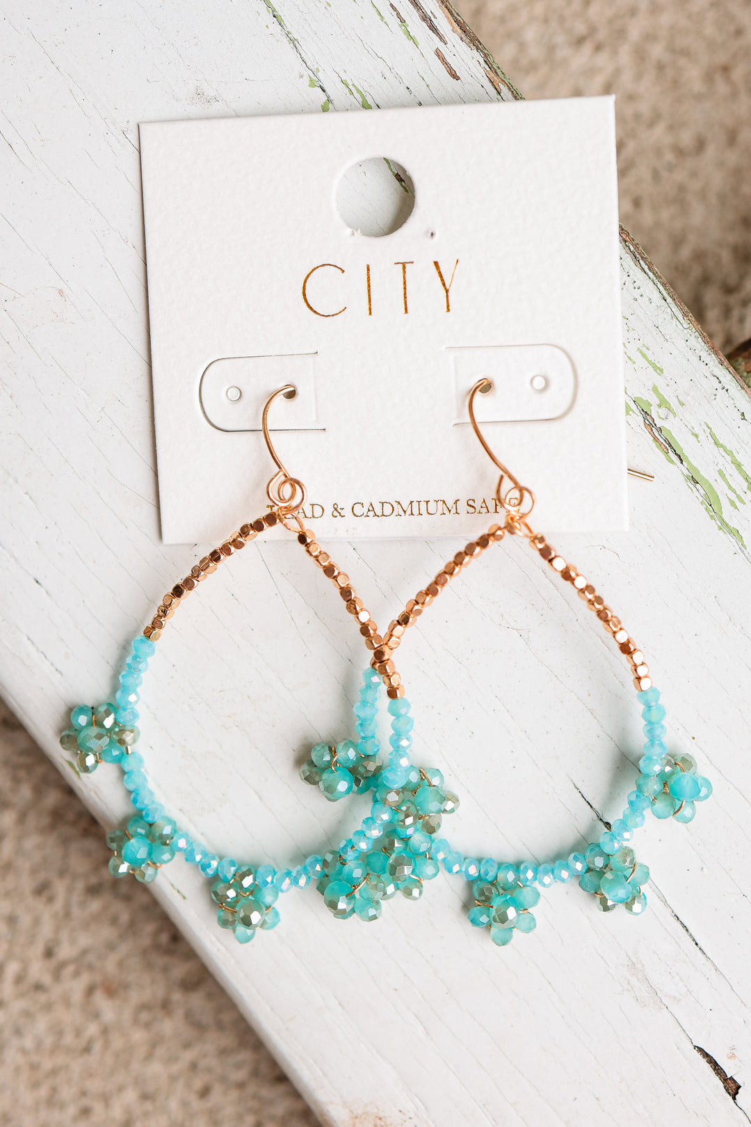 Glass Beaded Teardrop Hoop Earrings - Blue