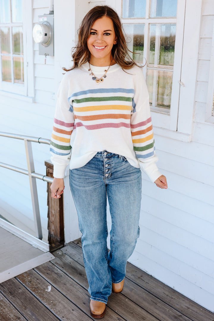 Rainbow Stripe Sweater - Cream