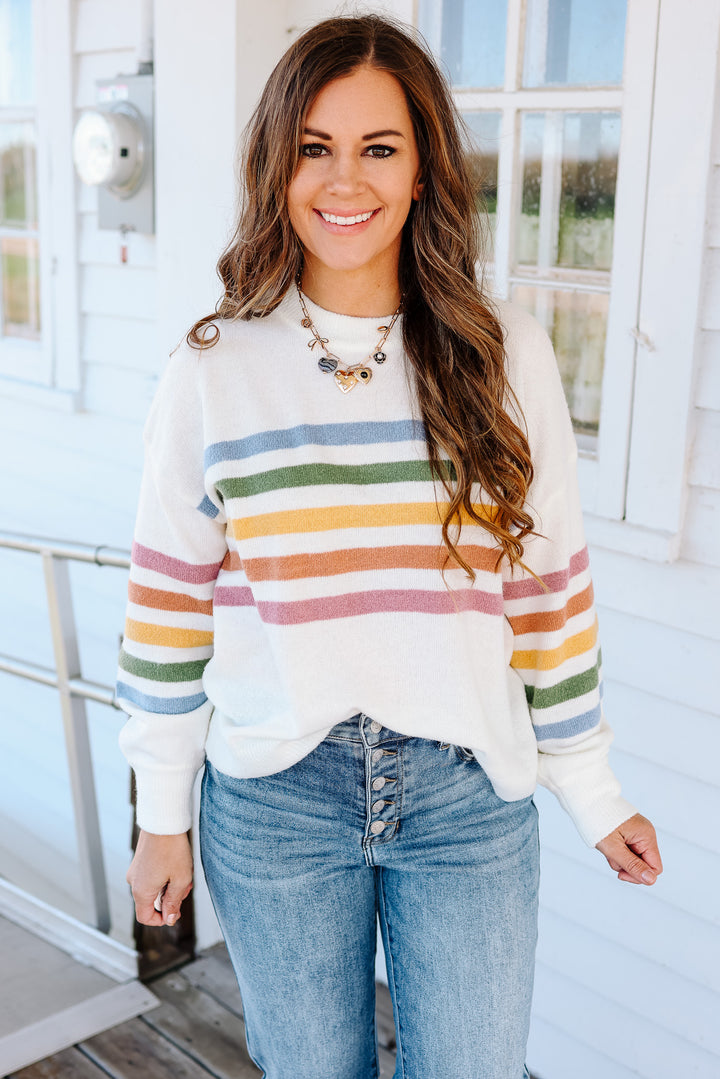 Rainbow Stripe Sweater - Cream