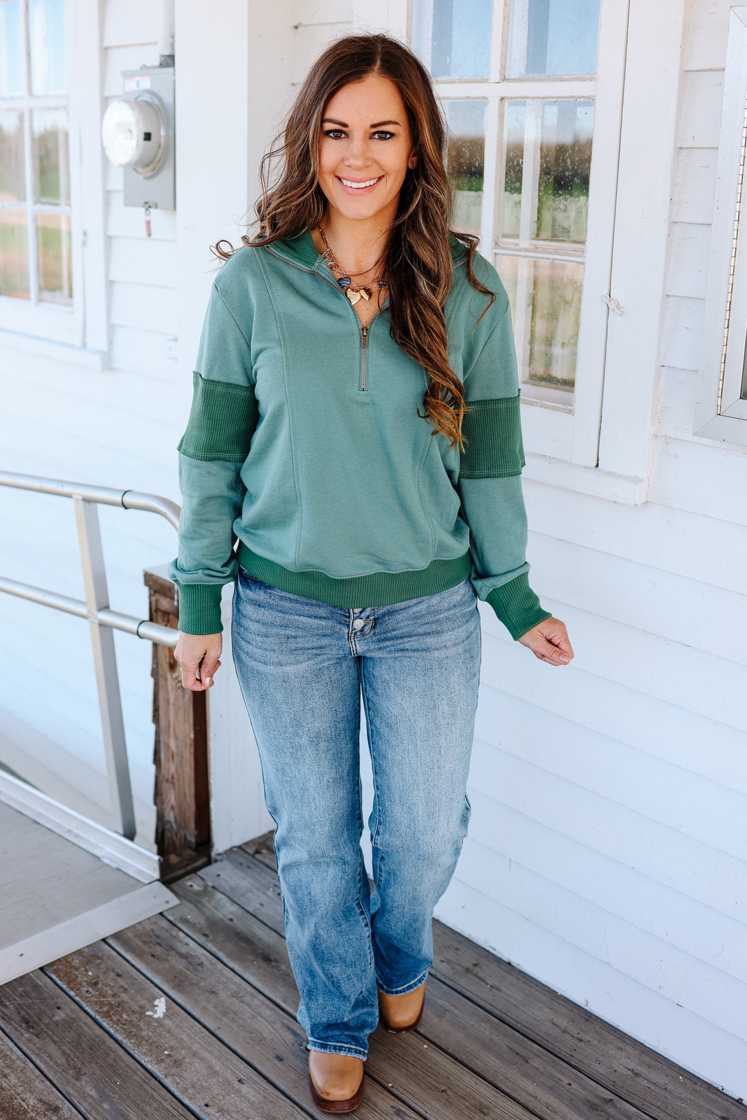 Rylan Half Zip Pullover - Dark Sage