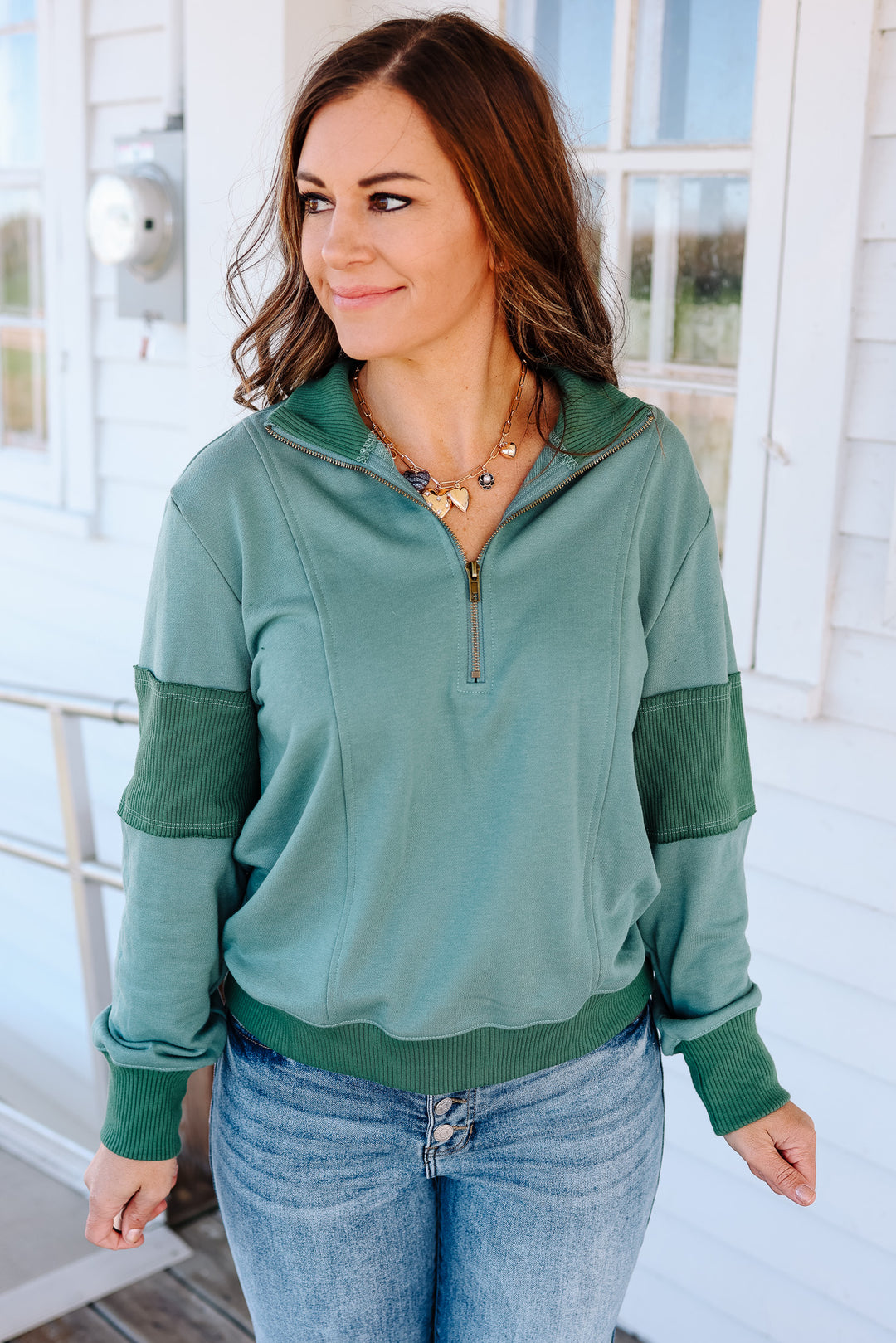 Rylan Half Zip Pullover - Dark Sage