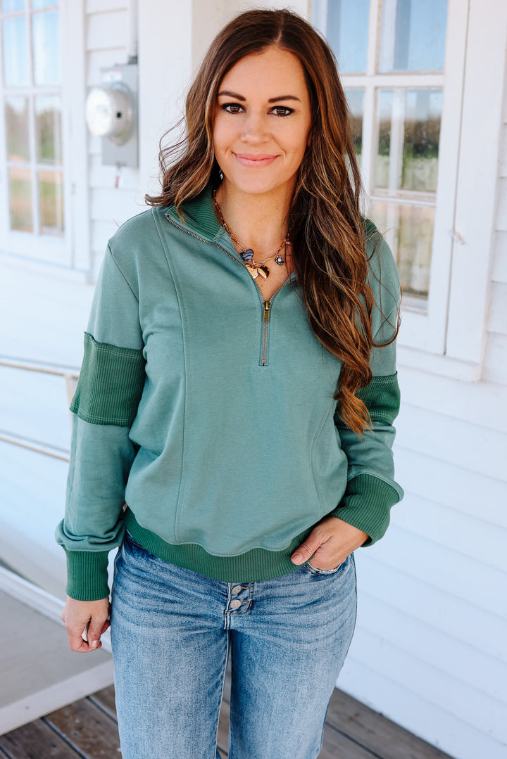 Rylan Half Zip Pullover - Dark Sage